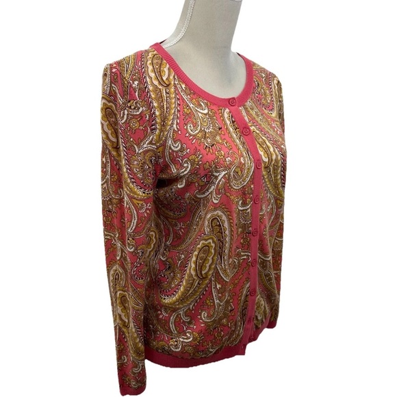 Talbots Paisley Cardigan Petite Medium Floral Lightweight Cotton Sweater - Picture 2 of 8